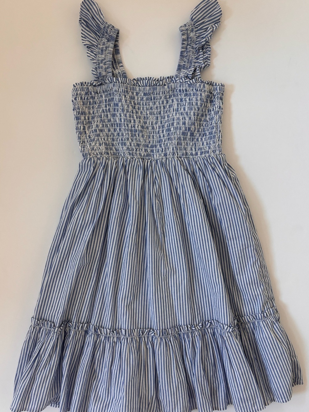 Crewcuts J.Crew Girls Size 7 Blue White Striped Smocked Ruffle Dress